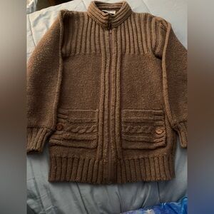 Brown Knit Cardigan Sweater